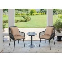 Mendler 2er-Set Gartenstuhl HWC-O12, Outdoor Sitz-/Rückenpolster Aluminium Seilgeflecht Rope