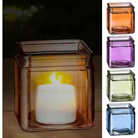 Cepewa Windlicht 4er Set quadratisch | Glas 10x10x10cm orange