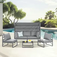 Svita Maui Gartenmöbel-Lounge-Set mit Dach Outdoor-Sofa Strandkorb-Sonneninsel Stahl Hellgrau