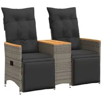 VidaXL Gartensofa 2-Sitzer Verstellbar mit Tisch Grau Poly Rattan