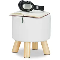 Relaxdays Hocker Kunstleder, gepolstert, 4 Holzbeine, Flacher Fußhocker, runder