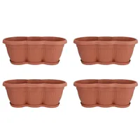 Hti-Living Blumenkasten mit Untersetzer 40 cm Set Terracotta Pflanztopf