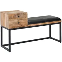 KADIMA DESIGN Sitzbank Ziegenleder / Massivholz Bank 100x60x35 cm