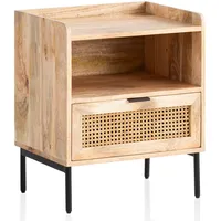 KADIMA DESIGN Nachtkonsole Massivholz / Rattan 50x60x40 cm Nachttisch