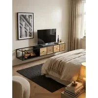 KADIMA DESIGN Lowboard 150x25x35 cm Schwarz Metall/Massivholz
