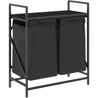 VidaXL Wäschekorb 2 Fächer mit Ablage Schwarz Eichen-Optik