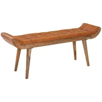 KADIMA DESIGN Sitzbank Echtleder / Massivholz Bank Braun 125x50x38