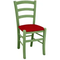 Okaffarefatto Holzstuhl Venezia Grün Mit roter Sitzfläche Aus Kunstleder