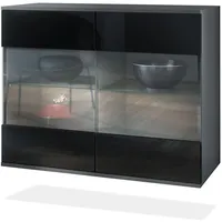 Vladon Kommode, Schwarz Hochglanz, Holzwerkstoff, 92.5x73.5x35 cm, Wohnzimmer, Kommoden