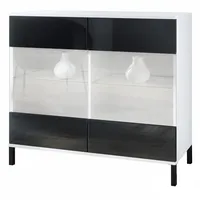 Vladon Kommode, Schwarz Hochglanz, Holzwerkstoff, 92.5x83.5x35 cm, Wohnzimmer, Kommoden