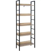 Woltu Standregal Bücherregal aus Holz&Stahl, mit 5 Ablagen, Schwarz+Hell