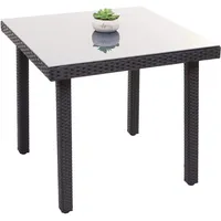 Mendler Poly-Rattan Gartentisch Cava, Esstisch Beistelltisch Tisch mit Glasplatte,