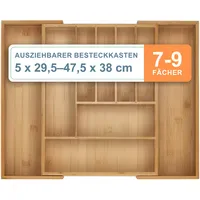 Relaxdays Besteckkasten ausziehbar 7–9 Fächer Bambus 5 x 29,5-47,5