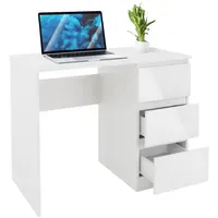 ML-Design Schreibtisch mit 3 Schubladen, 90x76x50 cm, Weiß, Hochglanz,
