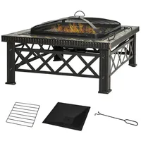 Outsunny 3-in-1 Feuerschale Feuerkorb Feuerstelle mit Funkenschutz Grillrost Garten