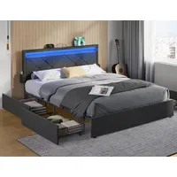 VASAGLE Doppelbettgestell, Bettgestell, 160 x 200 cm, LED, Metallbett,