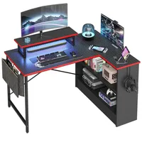 BESTIER Computertisch mit RGB-Beleuchtung und Halterungen, Gaming-Schreibtisch
