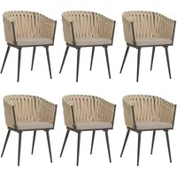 Mendler 6er-Set Aluminium-Esszimmerstuhl HWC-N38, Indoor Stuhl Armlehne, Olefin Seilgeflecht