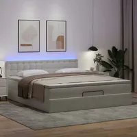 VidaXL Ottoman-Bett mit Matratzen & LEDs Reinweiß 160x200cm Kunstleder