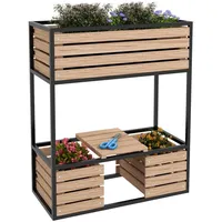 Outsunny Hochbeet aus Holz, 2-Stufiger Blumenkasten mit Ablage, Innenvlies,