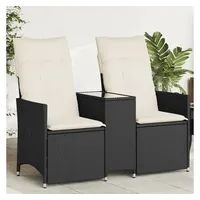 VidaXL Gartensofa 2-Sitzer Verstellbar mit Tisch Schwarz Poly Rattan