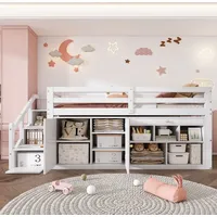 Xixiworkshop Kinderbett 90x200cm, Multifunktionales Hochbett mit austauschbar Tisch/Schrank/Treppen/Leiter Bett