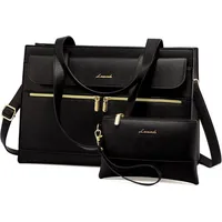 LOVEVOOK Laptop Handtasche Damen 17,3 Zoll Schwarz Kunstleder -