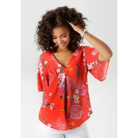 Aniston CASUAL Schlupfbluse mit farbharmonischem Blumendruck Gr. 40, rot-beere-rosé-gelb-zartgelb-lavendel-flieder-braun-weiß-grün-hellgrün-petrol,