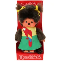 Monchhichi Mädchen im Papageien-Kleid 20 cm Monchhichi Puppe mit