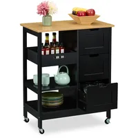 Relaxdays Küchenwagen, Arbeitsplatte, 3 Schubladen, 3 Fächer, HBT 85x68,5x38,5