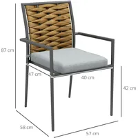 Outsunny 2er-Set Rattan Gartenstuhl Gartensessel Set mit Kissen, Stapelbarer