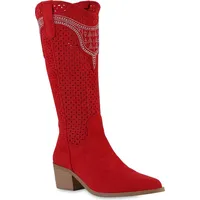 VAN HILL Cowboystiefel in Rot Velours,