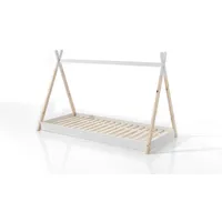 58 aufm Kessel Tipi Karyn 206x106x136 Kinderbett Massivholz Weiß/Natur