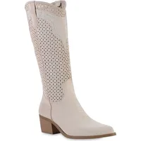 VAN HILL Cowboystiefel in Beige Velours - Beige