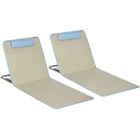 Outsunny Strandmatte, 2er Set Faltbare Strandliege mit Kopfkissen, 5-stufige