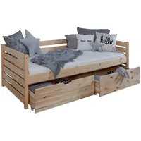 TICAA Stauraumbett Naomi 90 x 200 cm Kiefer braun