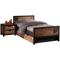 58 aufm Kessel Bett mit Nachtkommode Kameko MDF+Massivholz Schwarz/Cognac