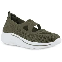 VAN HILL Damen Slip Ons in Olivgrün
