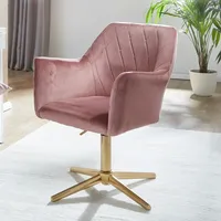 FineBuy Schreibtischstuhl Samt Rosa Höhenverstellbar Arbeitsstuhl Schreibtisch Home-Office Drehstuhl