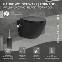 Luxebath Wand Hänge WC Spülrandlos mit Bidet-Funktion Schwarz Matt