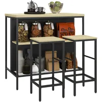 Homcom Bartisch mit Barhocker Set, 3-tlg. im Modern-Stil, Stahl,
