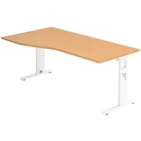 Bümö Schreibtisch Buche, weiß Holzwerkstoff, Nachbildung,Buche, Rechteckig, 180x74x100 cm,