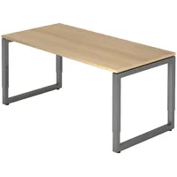 Bümö Schreibtisch Eiche, Graphit, Holzwerkstoff, Nachbildung,Eiche, Rechteckig, 160x74x80 cm,