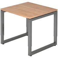 Bümö Schreibtisch Nussbaum, Graphit, Holzwerkstoff, Nachbildung,Nussbaum, Quadratisch, 80x74x80 cm,