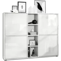 Vladon Highboard, Weiß Hochglanz, Holzwerkstoff, 130.5x105.5x35.5 cm, Wohnzimmer, Kommoden