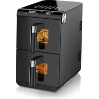 Arendo Heißluftfritteuse mit 2 Kammern Übereinander, XXL Doppelkammer Airfryer