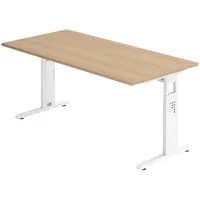 Bümö Schreibtisch, Eiche, weiß Holzwerkstoff, Nachbildung,Eiche, Rechteckig, 160x74x80 cm,