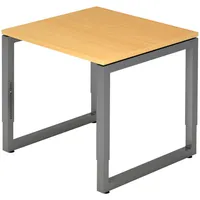 Bümö Schreibtisch Buche, Graphit Holzwerkstoff, Nachbildung,Buche, Quadratisch, 80x74x80 cm,