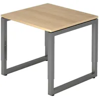 Bümö Schreibtisch Eiche, Graphit, Holzwerkstoff, Nachbildung,Eiche, Quadratisch, 80x74x80 cm,