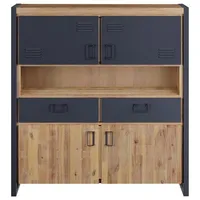 Main Möbel Highboard Kommode 141x150cm Akazie & Metall schwarz